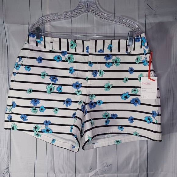 Elle Chino stretch striped floral print shorts NWT - Picture 1 of 7